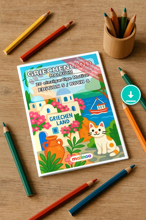 Griechenland Malbuch 20 Ausmalbilder PDF Download digital – Mockup-Ansicht