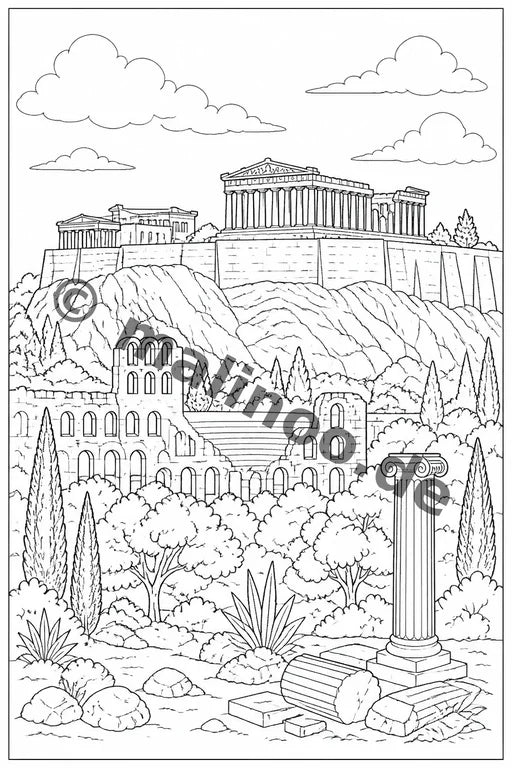 Griechenland Malbuch 20 Ausmalbilder PDF Download – Vorschaubild 1