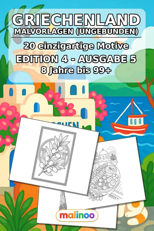 Griechenland Malbuch 20 Ausmalbilder gedruckt+lose – Cover