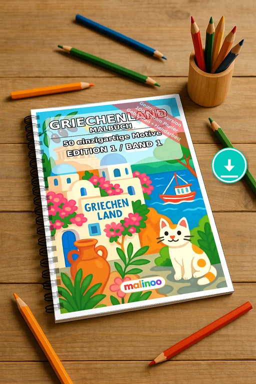 Griechenland Malbuch 50 Ausmalbilder PDF Download digital – Mockup-Ansicht