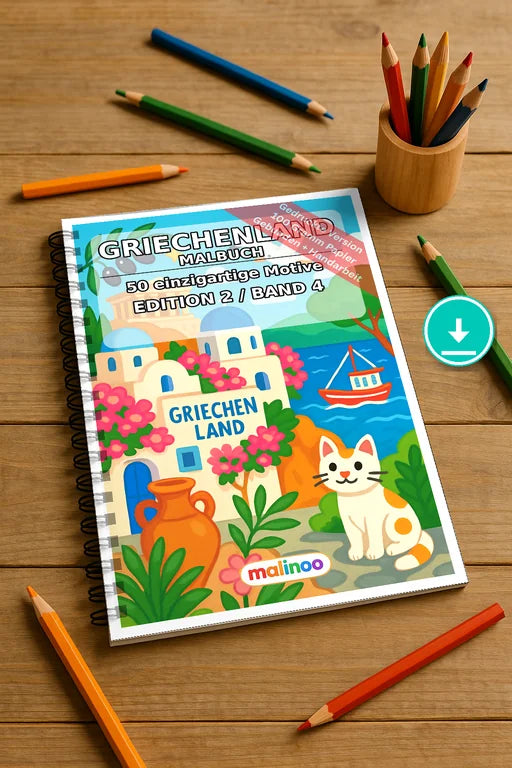 Griechenland Malbuch 50 Ausmalbilder PDF Download digital – Mockup-Ansicht