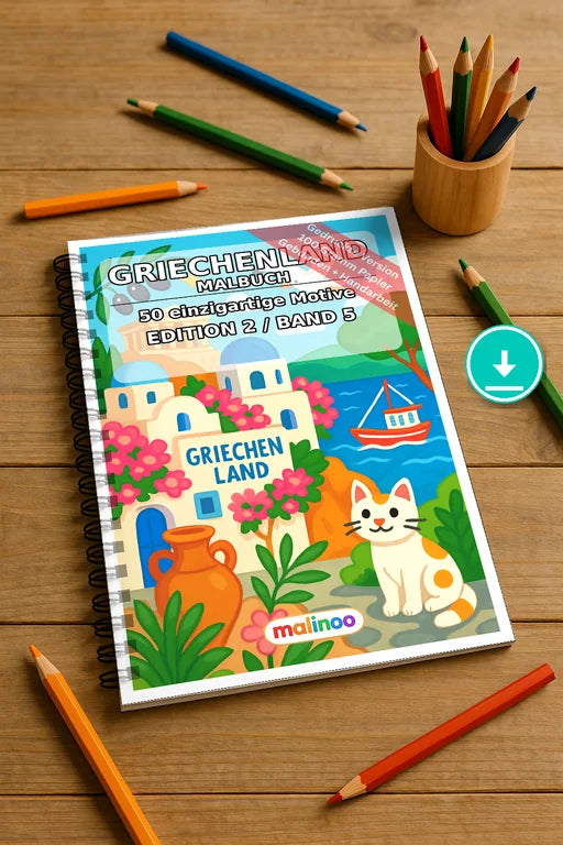 Griechenland Malbuch 50 Ausmalbilder PDF Download digital – Mockup-Ansicht