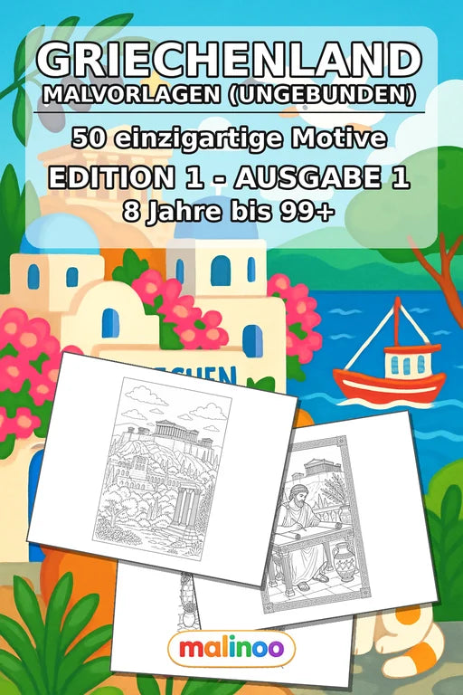 Griechenland Malbuch 50 Ausmalbilder gedruckt, ungebunden – Cover