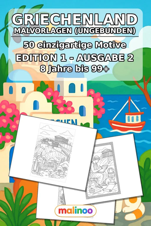 Griechenland Malbuch 50 Ausmalbilder gedruckt+lose – Cover