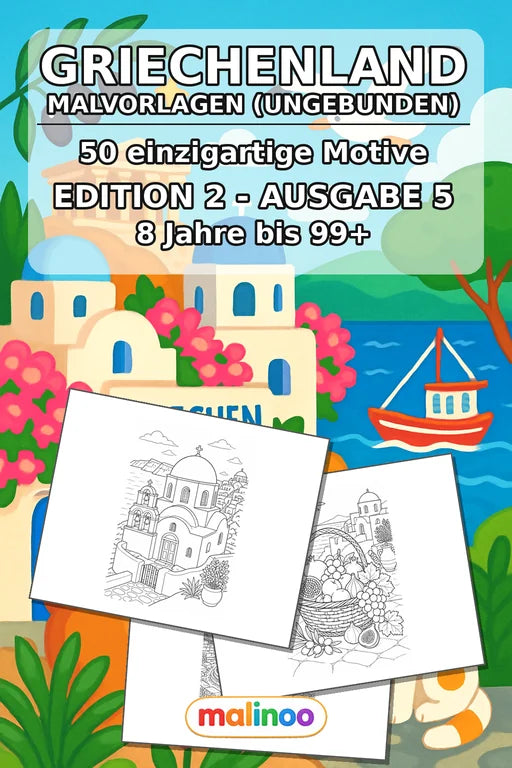 Griechenland Malbuch 50 Ausmalbilder gedruckt+lose – Cover