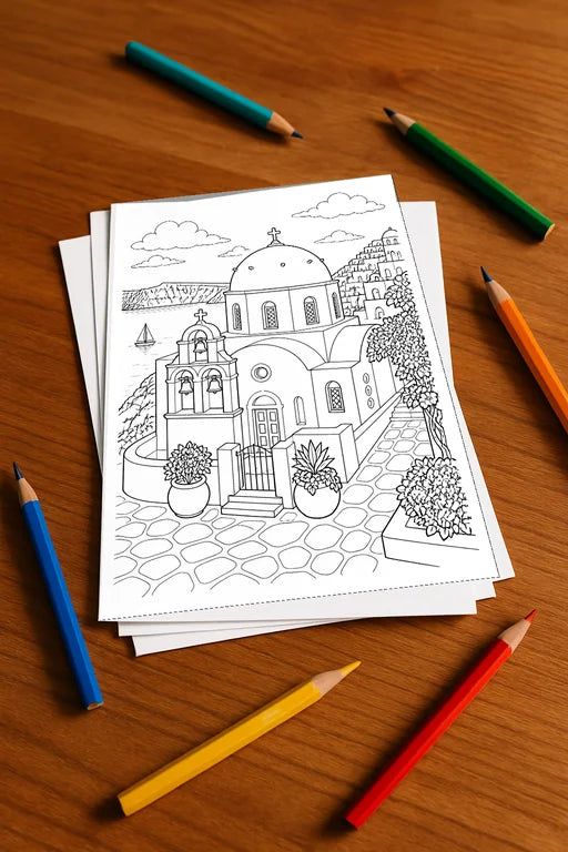 Griechenland Malbuch 50 Ausmalbilder gedruckt+lose – Mockup-Ansicht