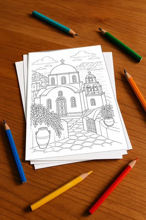 Griechenland Malbuch 50 Ausmalbilder gedruckt+lose – Mockup-Ansicht