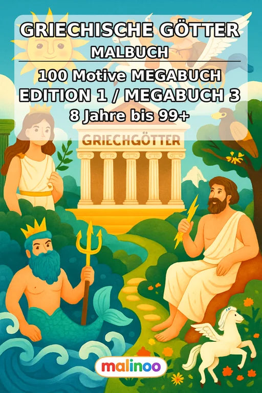 Griechische Götter Malbuch 100 Ausmalbilder gedruckt+gebunden – Cover