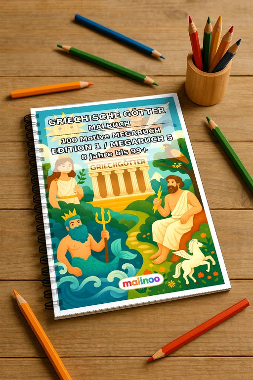 Griechische Götter Malbuch 100 Ausmalbilder gedruckt und gebunden – Mockup-Ansicht