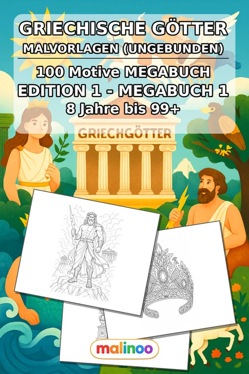 Griechische Götter Malbuch 100 Ausmalbilder gedruckt, ungebunden – Cover