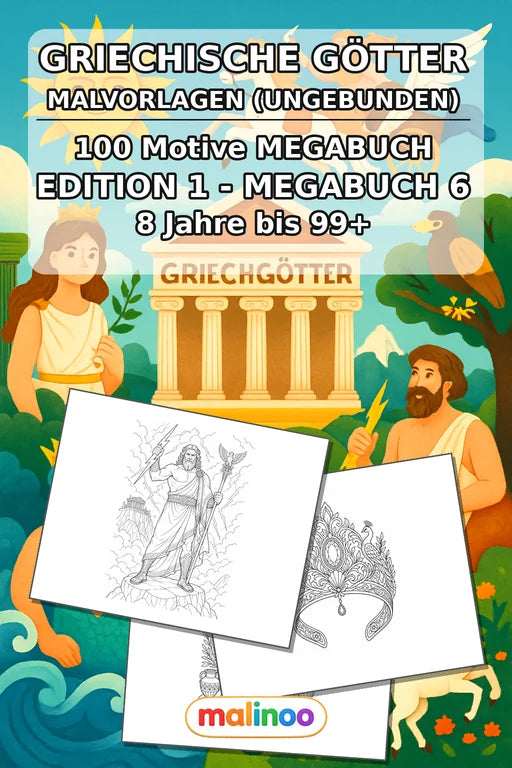 Griechische Götter Malbuch 100 Ausmalbilder gedruckt+lose – Cover