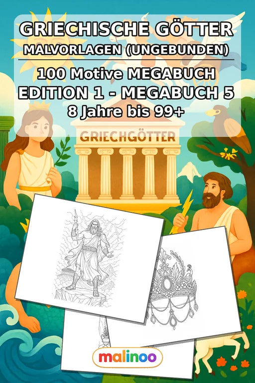 Griechische Götter Malbuch 100 Ausmalbilder gedruckt, ungebunden – Cover