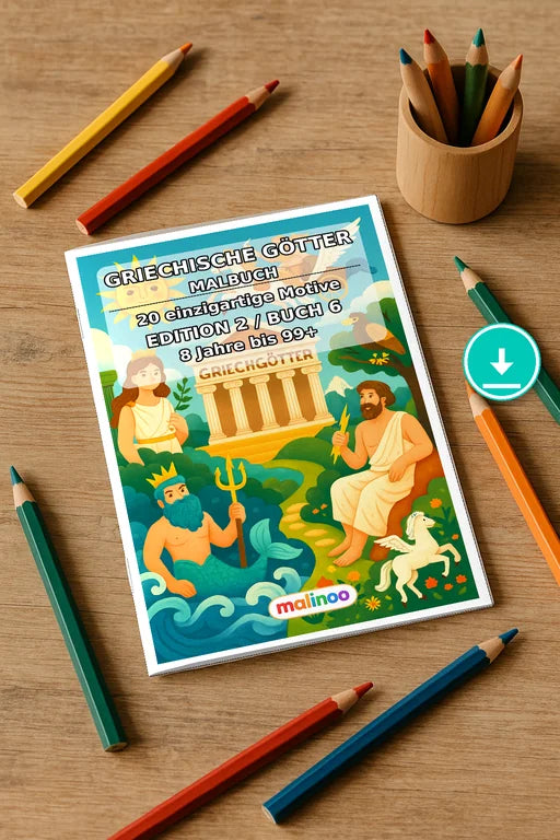 Griechische Götter Malbuch 20 Ausmalbilder PDF Download – Mockup-Ansicht