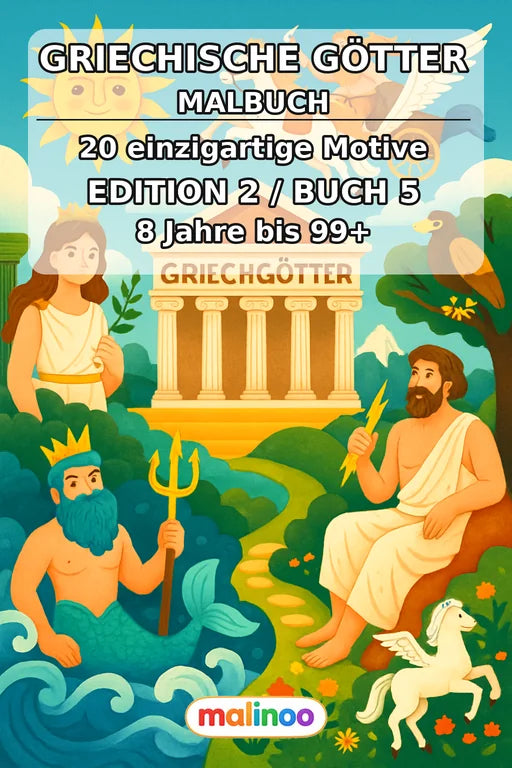 Griechische Götter Malbuch 20 Ausmalbilder gedruckt+gebunden – Cover