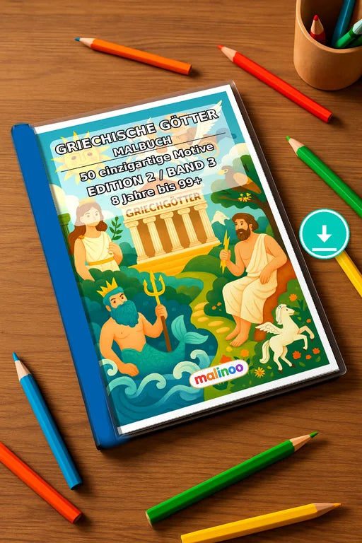 Griechische Götter Malbuch 50 Ausmalbilder PDF Download – Mockup-Ansicht