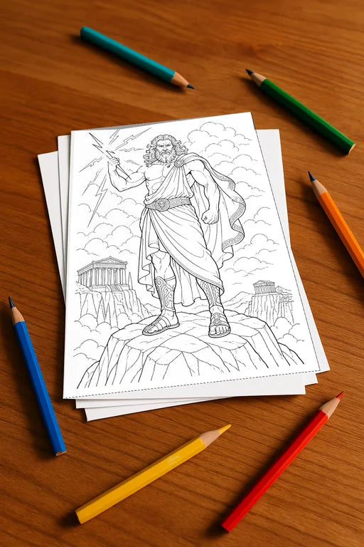 Griechische Götter Malbuch 50 Ausmalbilder gedruckt+lose – Mockup-Ansicht