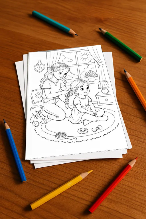 Große Schwester Malbuch 100 Ausmalbilder gedruckt+lose – Mockup-Ansicht