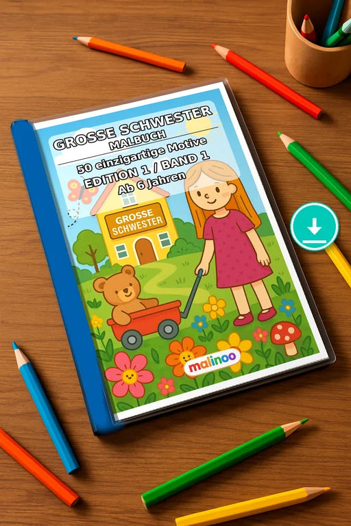Große Schwester Malbuch 50 Ausmalbilder PDF Download – Mockup-Ansicht