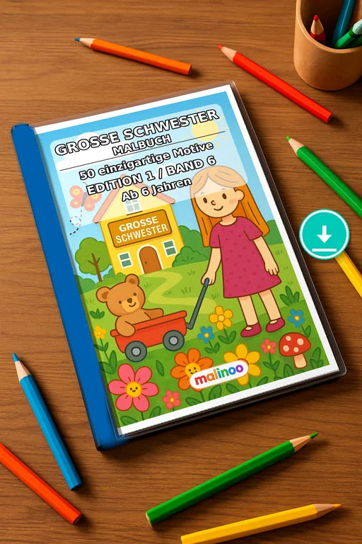 Große Schwester Malbuch 50 Ausmalbilder PDF Download – Mockup-Ansicht
