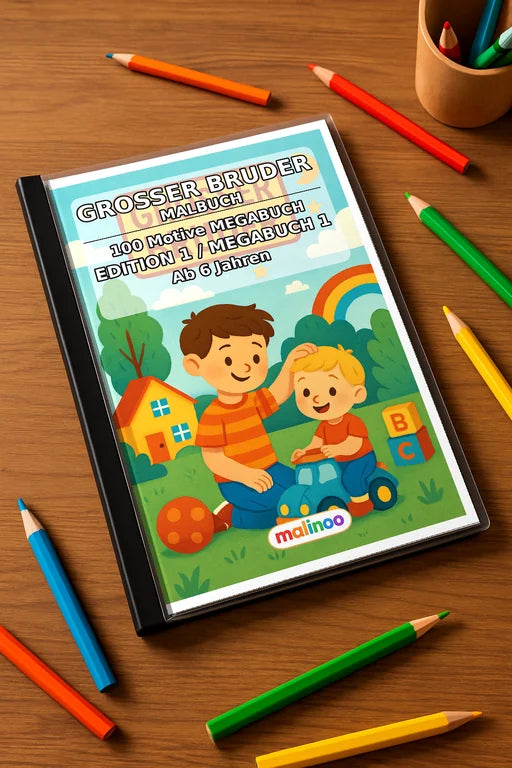 Großer Bruder Malbuch 100 Ausmalbilder gedruckt+gebunden – Mockup-Ansicht
