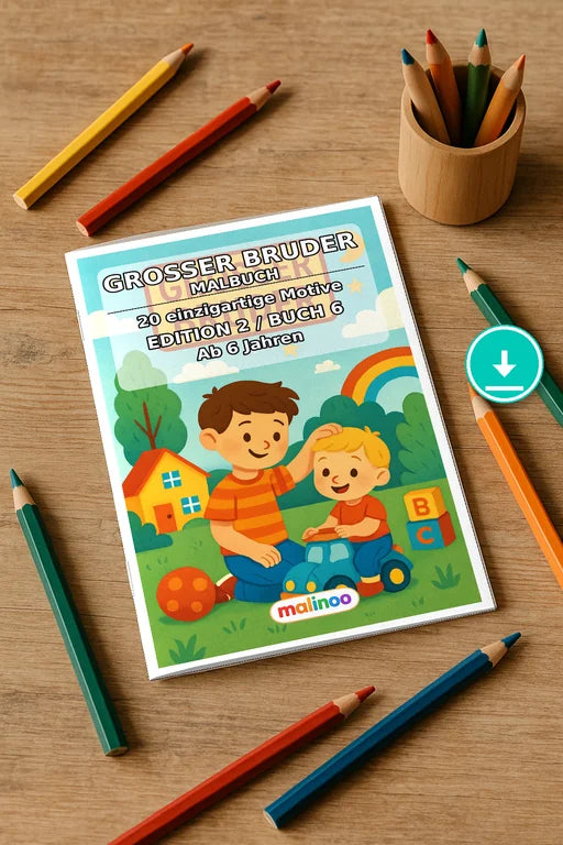 Großer Bruder Malbuch 20 Ausmalbilder PDF Download – Mockup-Ansicht