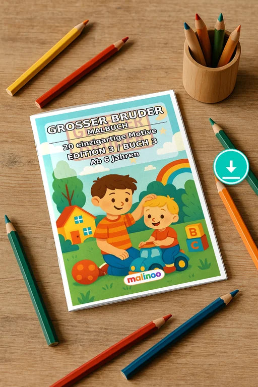 Großer Bruder Malbuch 20 Ausmalbilder PDF Download – Mockup-Ansicht