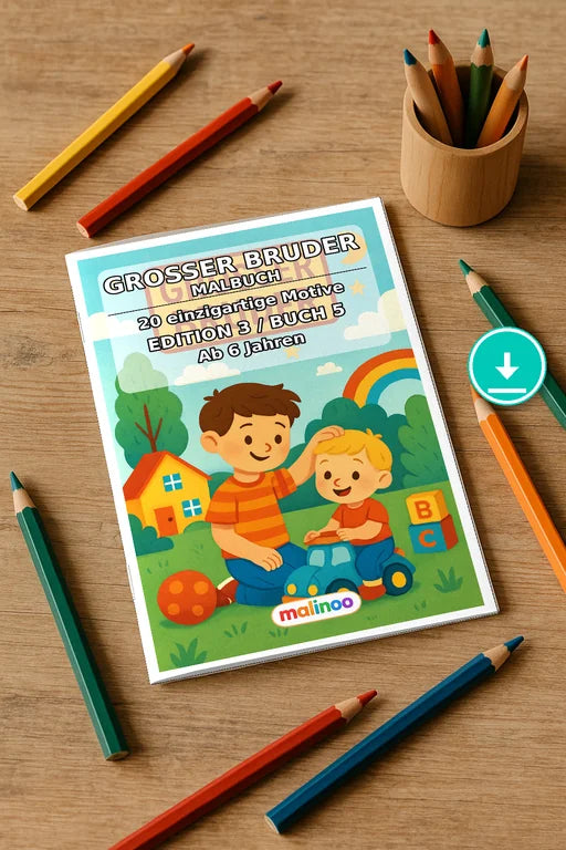 Großer Bruder Malbuch 20 Ausmalbilder PDF Download – Mockup-Ansicht