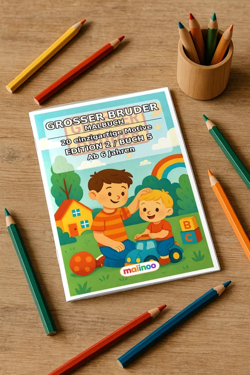 Großer Bruder Malbuch 20 Ausmalbilder gedruckt+gebunden – Mockup-Ansicht