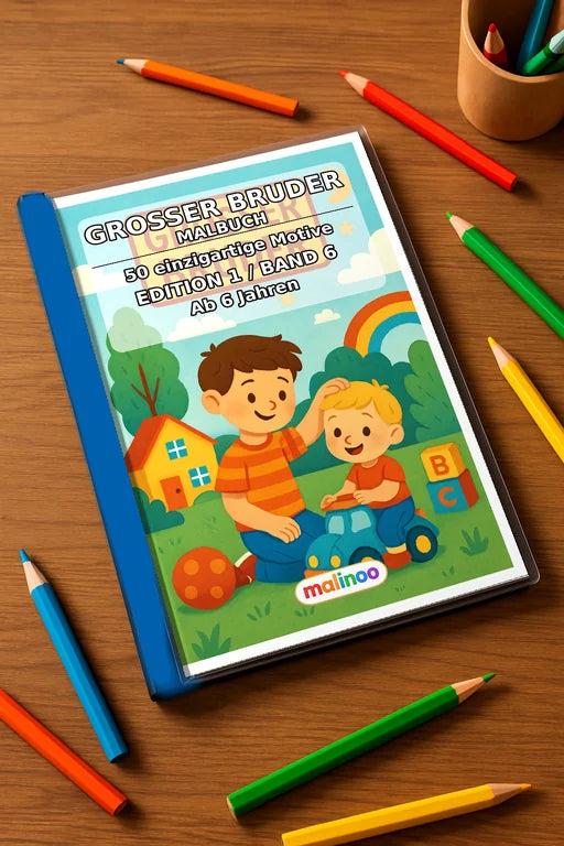 Großer Bruder Malbuch 50 Ausmalbilder gedruckt+gebunden – Mockup-Ansicht