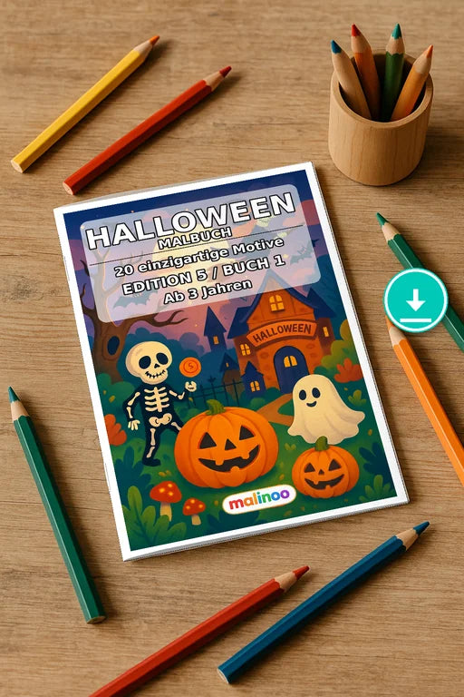 Halloween Malbuch 20 Ausmalbilder PDF Download – Mockup-Ansicht