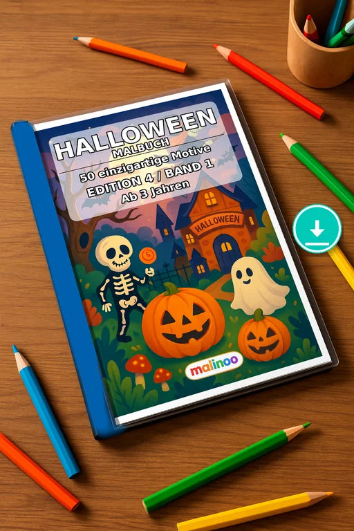 Halloween Malbuch 50 Ausmalbilder PDF Download – Mockup-Ansicht