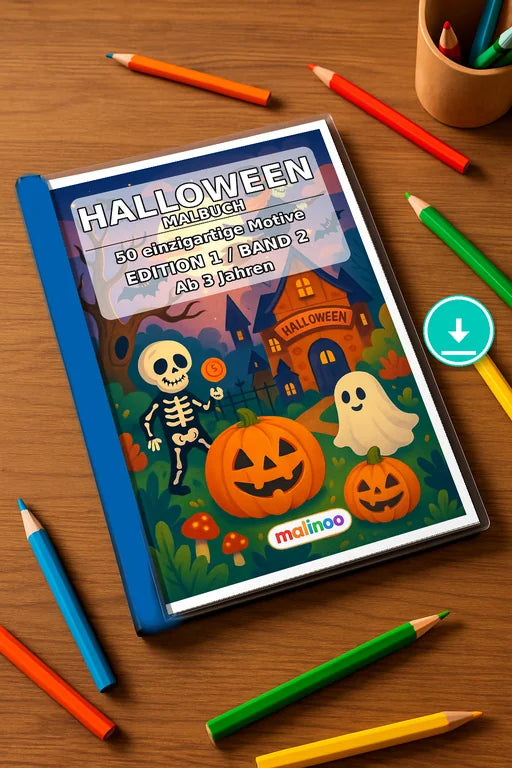 Halloween Malbuch 50 Ausmalbilder PDF Download – Mockup-Ansicht
