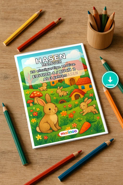 Hasen Malbuch 20 Ausmalbilder PDF Download – Mockup-Ansicht