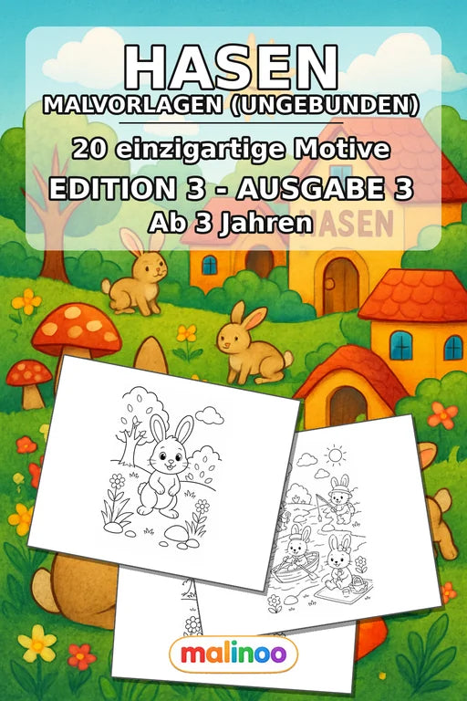 Hasen Malbuch 20 Ausmalbilder gedruckt, ungebunden – Cover