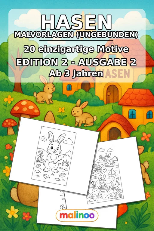 Hasen Malbuch 20 Ausmalbilder gedruckt+lose – Cover