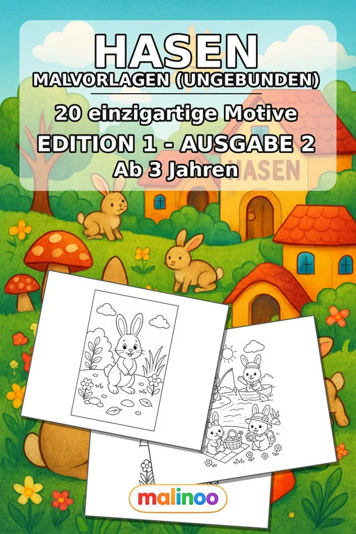 Hasen Malbuch 20 Ausmalbilder gedruckt+lose – Cover