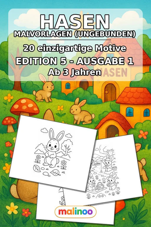 Hasen Malbuch 20 Ausmalbilder gedruckt+lose – Cover