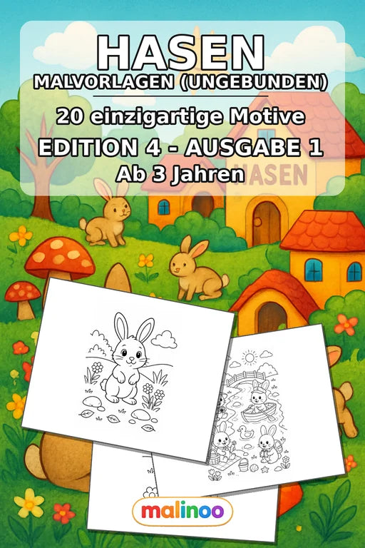 Hasen Malbuch 20 Ausmalbilder gedruckt+lose – Cover