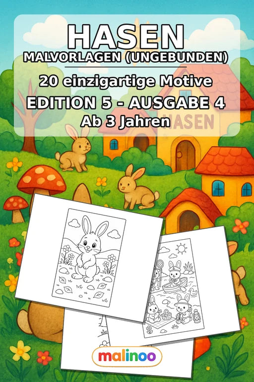 Hasen Malbuch 20 Ausmalbilder gedruckt+lose – Cover