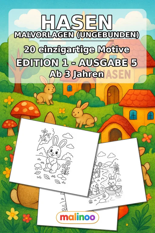 Hasen Malbuch 20 Ausmalbilder gedruckt+lose – Cover
