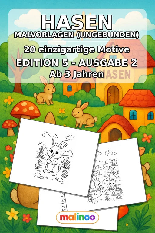 Hasen Malbuch 20 Ausmalbilder gedruckt+lose – Cover