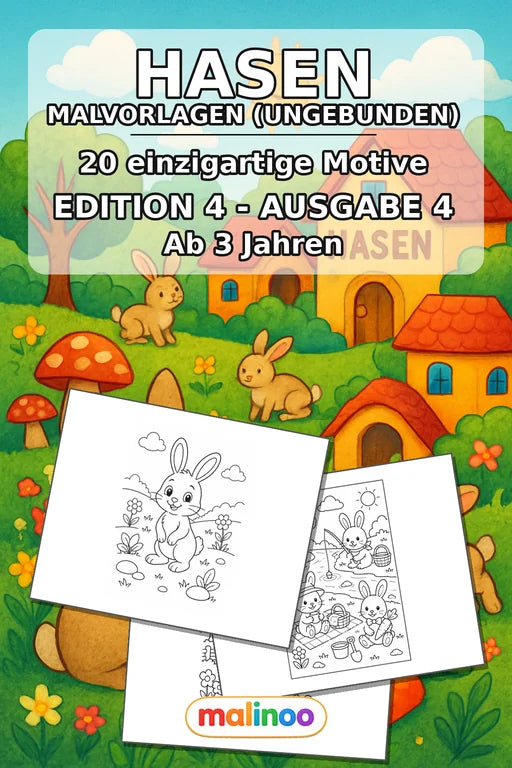 Hasen Malbuch 20 Ausmalbilder gedruckt+lose – Cover