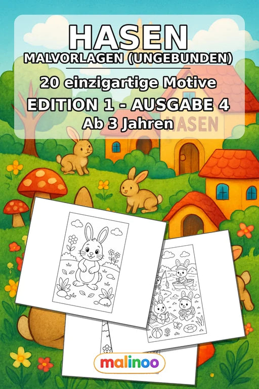 Hasen Malbuch 20 Ausmalbilder gedruckt, ungebunden – Cover