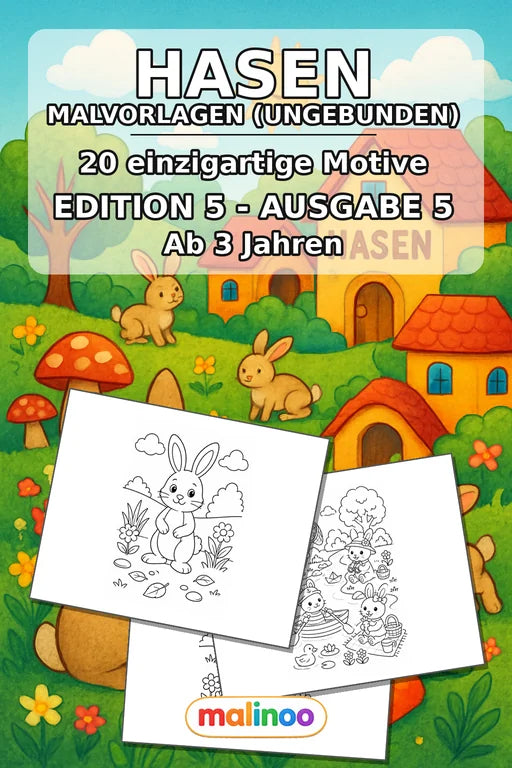 Hasen Malbuch 20 Ausmalbilder gedruckt+lose – Cover