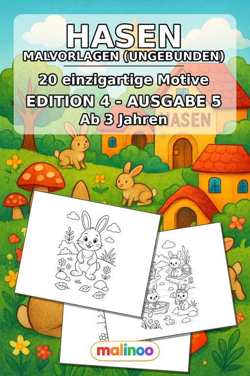 Hasen Malbuch 20 Ausmalbilder gedruckt+lose – Cover