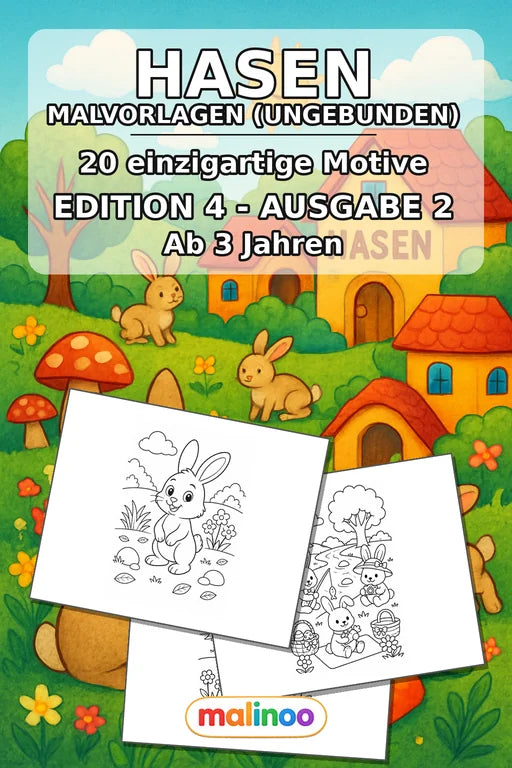 Hasen Malbuch 20 Ausmalbilder gedruckt, ungebunden – Cover