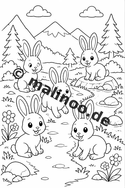 Hasen Malbuch 20 Ausmalbilder gedruckt, ungebunden – Vorschaubild 6