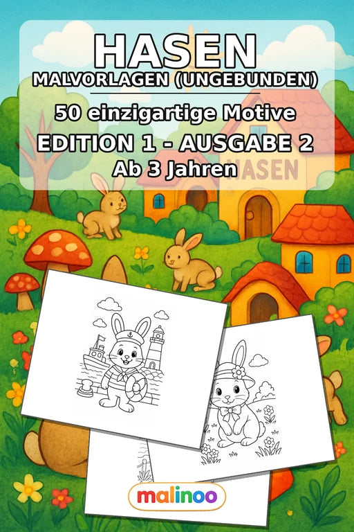 Hasen Malbuch 50 Ausmalbilder gedruckt+lose – Cover