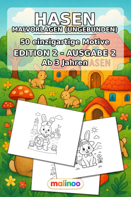 Hasen Malbuch 50 Ausmalbilder gedruckt, ungebunden – Cover