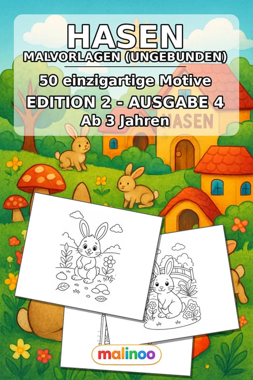 Hasen Malbuch 50 Ausmalbilder gedruckt+lose – Cover